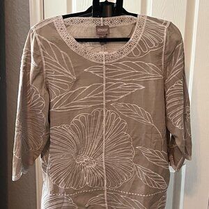 🌸 Chicos Gray Linen 3/4 Sleeve Blouse - Size 2 (Large) 🌸